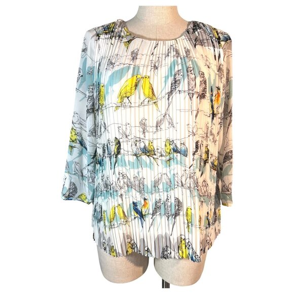 English Laundry Tops - Womens English Laundry Blouse Top Bird Print Knife Pleats 3/4 Sleeve Size? Shirt